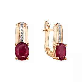 Серьги c бриллиантами и облагороженным рубином