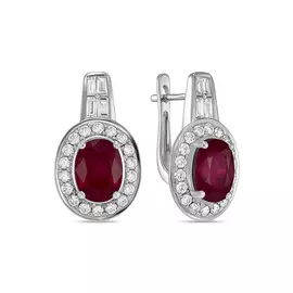 Серьги c бриллиантами и облагороженным рубином