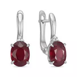 Серьги c бриллиантами и облагороженным рубином