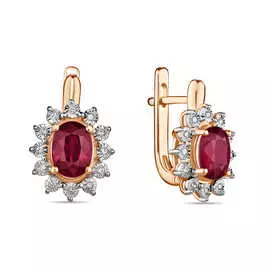 Серьги c бриллиантами и облагороженным рубином