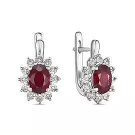 Серьги c бриллиантами и облагороженным рубином