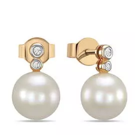Золотые Серьги c бриллиантами и жемчугом