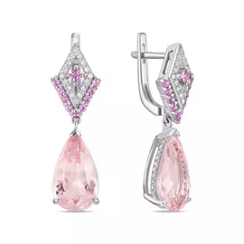 Серьги c бриллиантами, морганитами и цветными сапфирами