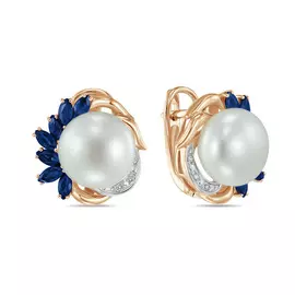 Серьги c бриллиантами, жемчугом и сапфирами
