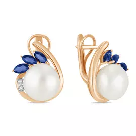 Серьги c бриллиантами, жемчугом и сапфирами