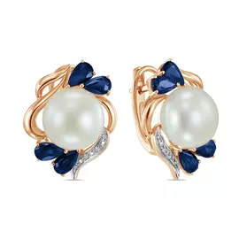 Серьги c бриллиантами, жемчугом и сапфирами