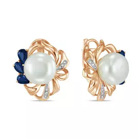 Серьги c бриллиантами, жемчугом и сапфирами