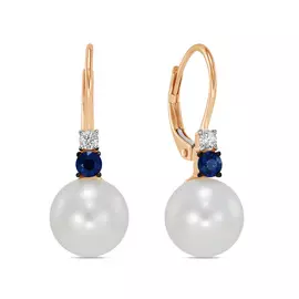 Серьги c бриллиантами, жемчугом и сапфирами