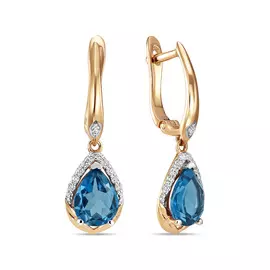 Серьги c лондон топазом и фианитами