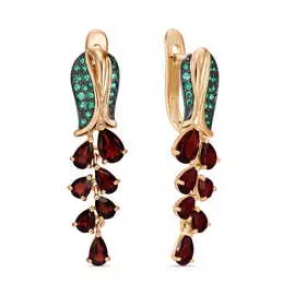 Серьги c гранатами и фианитами