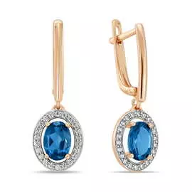 Серьги c лондон топазом и фианитами