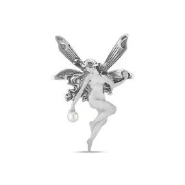 Серебряная брошь c имитацией жемчуга