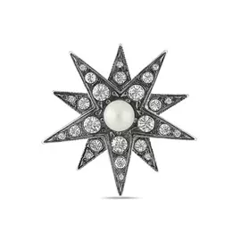 Серебряная брошь c имитацией жемчуга и сваровски