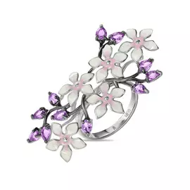 Серебряное кольцо c аметистами и эмалью