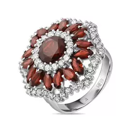 Серебряное кольцо c гранатами и фианитами