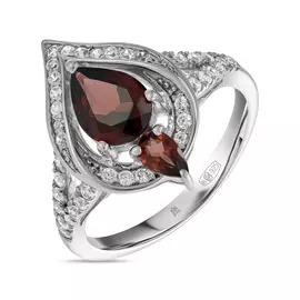 Серебряное кольцо c гранатами и фианитами
