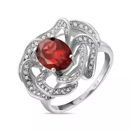 Серебряное кольцо c гранатом и фианитами