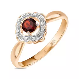 Серебряное кольцо c гранатом и фианитами