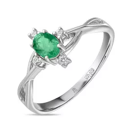 Серебряное кольцо c изумрудом и фианитами