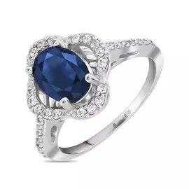 Серебряное кольцо c корундом и фианитами