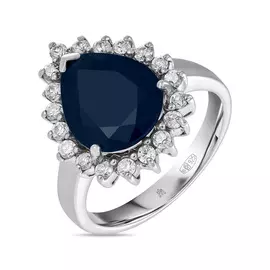 Серебряное кольцо c сапфиром и фианитами