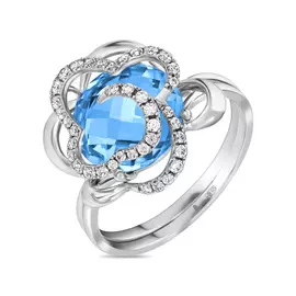 Серебряное кольцо c топазом и фианитами