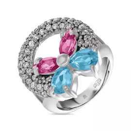 Серебряное кольцо c топазом и фианитами