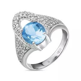 Серебряное Кольцо c топазом и фианитами