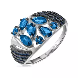Серебряное кольцо c топазом и фианитами