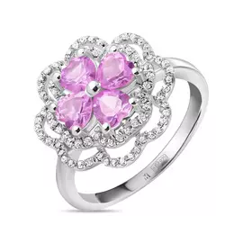 Серебряное кольцо c выращенным сапфиром и фианитами