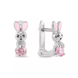 Серебряные серьги c эмалью и фианитами