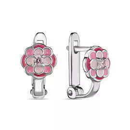 Серебряные серьги c эмалью и фианитами