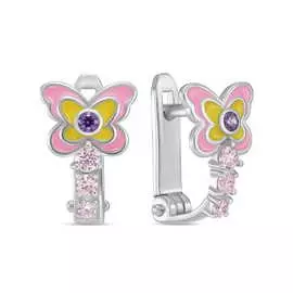 Серебряные серьги c эмалью и фианитами