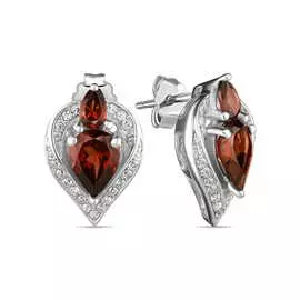 Серебряные серьги c гранатами и фианитами