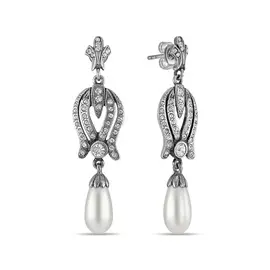 Серебряные серьги c имитацией жемчуга и сваровски