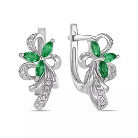 Серебряные серьги c изумрудами и фианитами