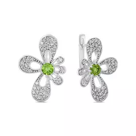 Серебряные серьги c перидотами и фианитами