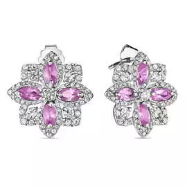 Серебряные серьги c синтетическим корундом и фианитами