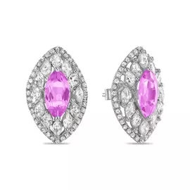 Серебряные серьги c выращенным сапфиром и фианитами