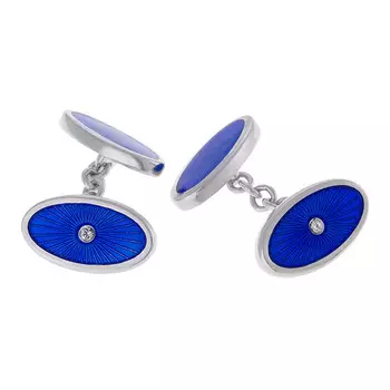 Серебряные запонки c эмалью и фианитами