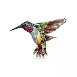 Золотая Брошь c бриллиантами, эмалью, гранатами и рубинами