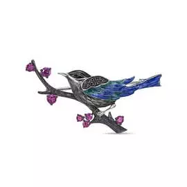 Золотая Брошь c бриллиантами, эмалью и родолитами