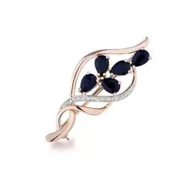 Золотая Брошь c бриллиантами и сапфирами