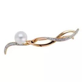 Золотая брошь c бриллиантами и жемчугом