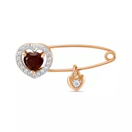 Золотая брошь c гранатом и фианитами