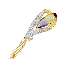 Золотая брошь c наноситалом и фианитами