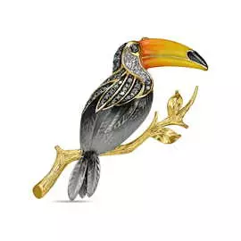 Золотая брошь c топазами, бриллиантами и эмалью