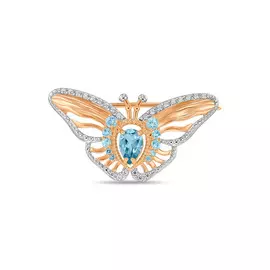 Золотая Брошь c топазом и фианитами