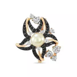 Золотая Брошь c жемчугом и фианитами