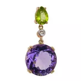 Золотая Подвеска c аметистом, бриллиантом и перидотом